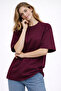 Women's Oversized Fit 100% Organic Cotton Thick-Textured Crew Neck Burgundy T-Shirt