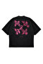 تي شيرت للجنسين مقاس كبير من OFF-WHITE PINK FLOWER B مطبوع ذو قصة فضفاضة مصنوع من قماش سميك (240 جرامًا لكل متر مربع) - 2