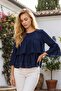 Women's Layered Front, Three-Quarter Sleeves, Woven Fabric Relaxed Fit Bluz - 2