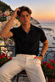 Men's Basic 100% Cotton Black Polo Neck T-Shirt - 2