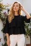 Women's Layered Front, Three-Quarter Sleeves, Woven Fabric Relaxed Fit Bluz