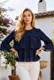 Women's Layered Front, Three-Quarter Sleeves, Woven Fabric Relaxed Fit Bluz - 5