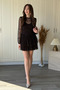 Lace Detailed Padded Shoulders Ruffle Short Dress - 6