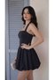 Women's Black Halter Neck Tie-Detail Halter Neck Dabıl Fabric Balloon Mini Dress - 3