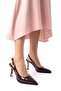 Bitter Brown Patent Leather Pointed Toe Thick Sole Open Back Gold Detailed Heeled Shoes - Stiletto - 3