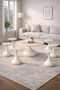 Round Beige Coffee Table Set with 6 Side Tables 80 × 80 × 48 cm