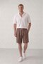 Men's Brown Muslin Linen Shorts 100% Cotton Back Pocketed Full Fit - 2
