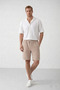 Men's Beige Muslin Linen Shorts 100% Cotton Back Pocketed Full Fit - 2