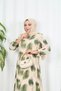 Paneled Patterned Dress with Epaulets on the Sleeves Green Hnt7526 - 6
