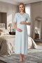 Blue Sleeves and Collar, Lace Piece Special Design, Cotton Piece Short Sleeve Maternity Nightgown - 4