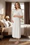 Ecru Lace Pcs Special Design Shawl Collar Cotton Pcs Maternity Nightgown-Dressing Gown Set of 2 - 4