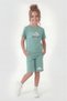 Round Neck T-Shirt and Colorful Capri Pants with Print Detail for Girls - 2