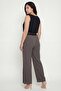 Women's Brown Summer Pants with Ribbed Accessories and Wide-Leg Waistbands - 4