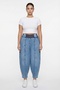 Women's Navy Blue Summer Shalwar Denim Pants with Elastic Waist and Ribbed Stones, Special Design