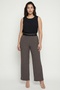 Women's Brown Summer Pants with Ribbed Accessories and Wide-Leg Waistbands