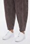 Women's Brown Summer Shalwar Denim Pants with Elastic Waist and Ribbed Stones, Special Design - 3