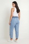 Women's Navy Blue Summer Drawstring Waist , Ribbed and Elastic Hem Detail Trousers - 4