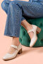 Women's Genuine Leather Buckled Daily Block Heel Pack Shoes - Cream