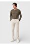 Beige Plain Woven Regular Fit Casual Cotton Blended Trousers