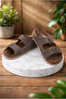 Men's Double Buckled Orthopedic Hajj Umrah Slippers - Ergonomic Comfortable Sole Daily Use Slipper - Brown - 2