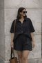 Women's Striped Shirt Collar Shorts Set Zyn-58909 - 2