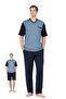 Men's 3-Piece Short Sleeve V-Neck Jacquard Combed Cotton Pajama Set (Boxed Product)