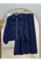 Eser Beli Tunnel Cover Pocketed Zippered Skirt Suit-Mf596 Navy Blue - 2