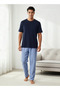 Men Cotton Striped Button Front Nightwear Set