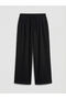 Xside Black Elastic Waist Linen Blended Women's Trousers