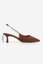 Women's Stiletto Pointed Toe Open Back Strap Stone Detailed Classic Heeled Shoes Zemora Brown Satin - 4