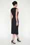 Women's Black Crew Neck Midi Dress with Belt Sleeves - 6