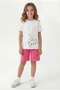 Round Neck Summer Print Detailed Capri Girls' Top and Bottom Set