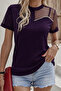 Women's Crew Neck Stone-Embellished Tulle Detail Blouse - 2