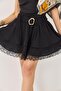 Belt piece Lace detailed Lined chiffon skirt black - 4