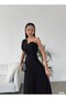 Black Heart Collar Half Sleeve Crepe Fabric Maxi Length Dress - 2