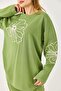 Women's Crew Neck Embroidered Oversized Tracksuit Set Green - 3