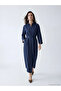 Lcw Modest Navy Blue Belted Linen Mixed Material Shirt Dress - 2