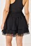 Belt piece Lace detailed Lined chiffon skirt black - 5