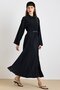Premium Fabric Flared Dress with Belt Accessories Black 9423-E - 4