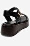 Lone Black Genuine Leather Buckled Women's Thick Soled Sandals - 5