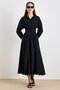 Button Closure Belt Detailed Flared Dress with Cotton Panels Black 9419-E - 5