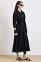 Button Closure Belt Detailed Flared Dress with Cotton Panels Black 9419-E - 2