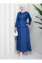 Denim Denim Snap Fastener Shirt & Pocketed Skirt Hijab Set Rc9026 - 4