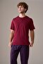 Men's Short Sleeve Buttoned Collar 100% Cotton Pajama Set Dark Claret Red - 2