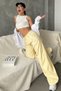 Yellow Adjustable Waist Striped Pocketed Wide-Leg Women's Trousers Mg2312 - 3