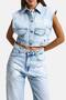 Women's Ice T-3S6-3 Cropped Fit Lace and Stone Detailed Design Denim Vest - 5