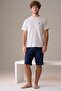 Men's Short Sleeve 100% Cotton Shorts Pajama Set Navy Blue - 2