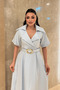 Crepe Fabric Double-Breasted Collar Belt Piece Dress - Baby Blue - 4