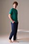 Men's Short Sleeve 100% Cotton Elastic Cuffed Pajama Set Green - 3