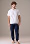 Men's Short Sleeve 100% Cotton Elastic Cuffed Pajama Set White - 3